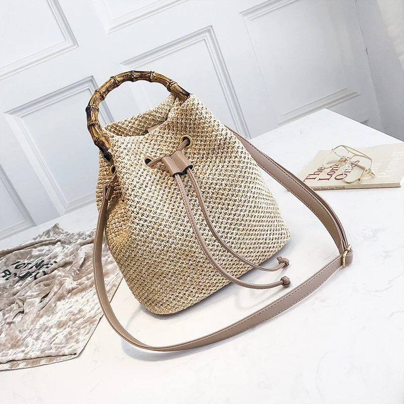 Women Straw Weave Bucket Bag
