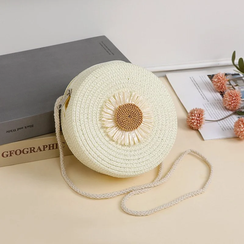 Floral Circle Straw Crossbody Bag