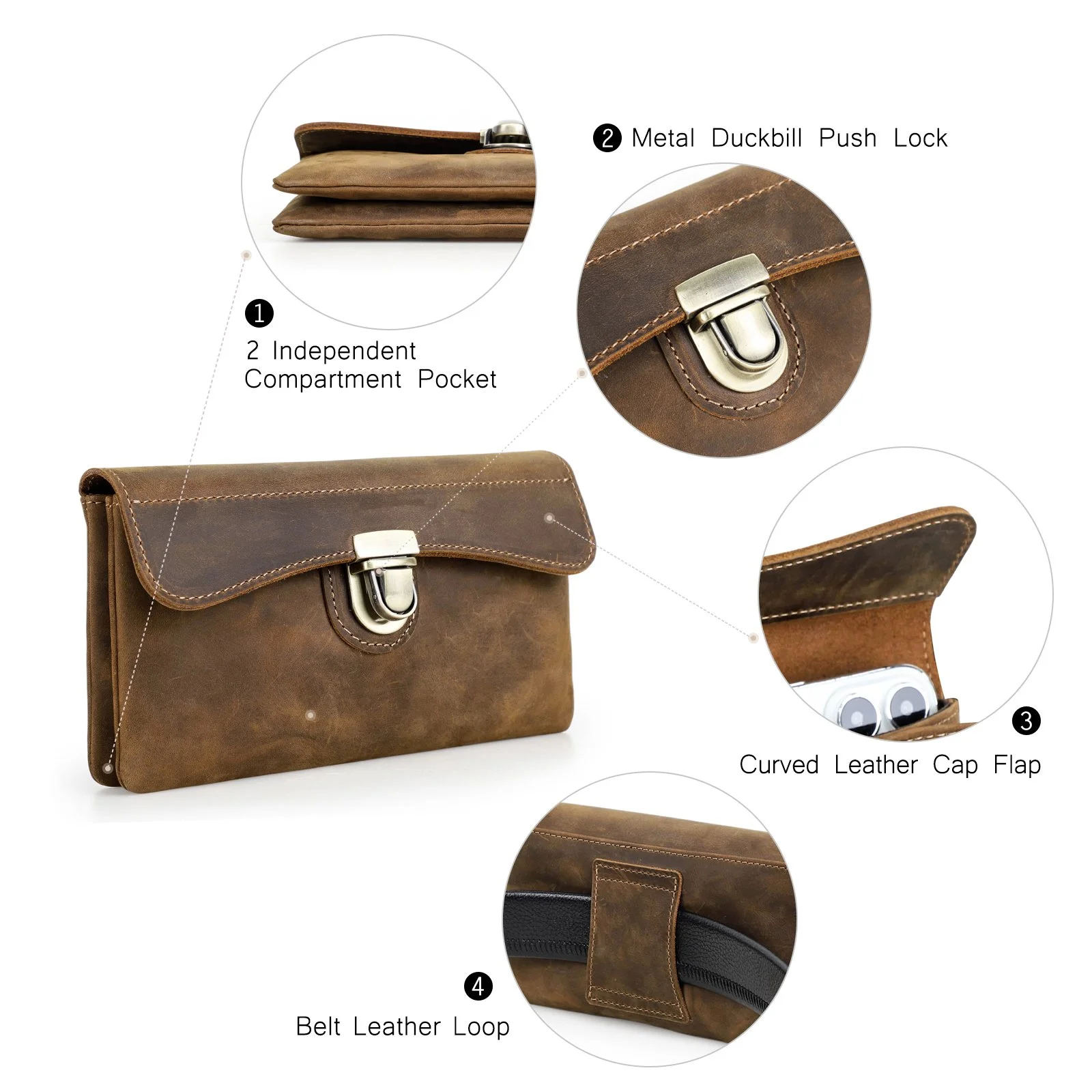 Genuine Leather Belt Clip Phone Case Pouch for iPhone & Samsung - 5.4-6.9 inch