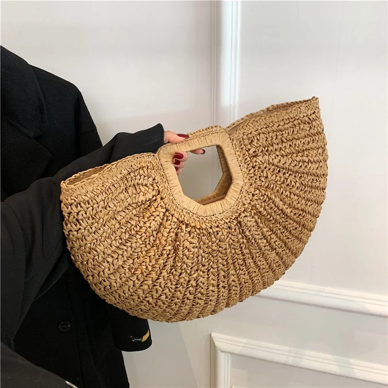 Half-Moon Straw Beach Tote