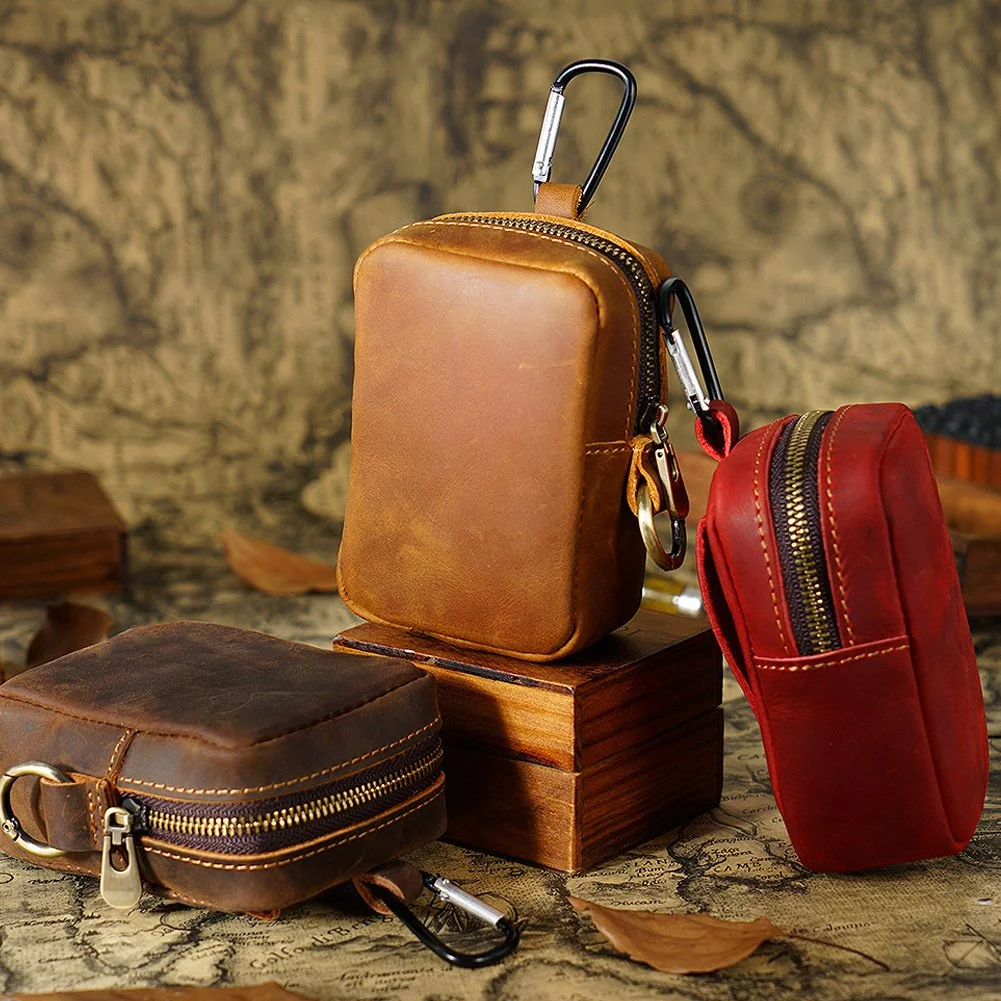 Genuine Leather Waist Coin Pouch – Vintage Crazy Horse Pocket Bag