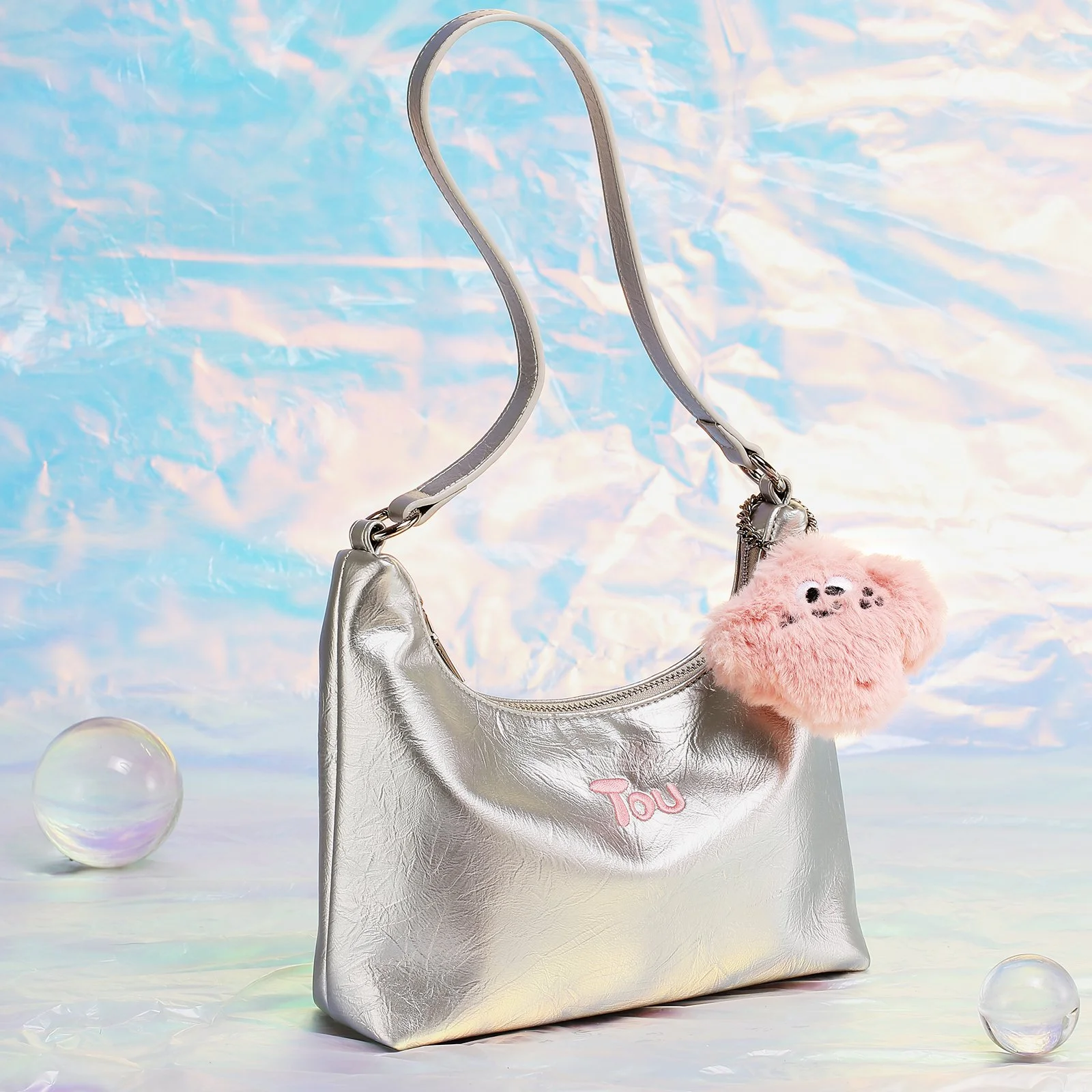 Silver PU Leather Tote Bag – Chic Underarm Shoulder Handbag