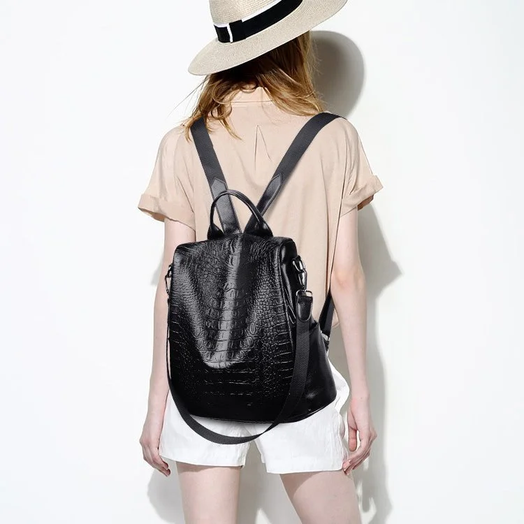Women's Crocodile Pattern Anti-Theft PU Leather Backpack