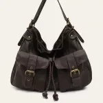 Vintage Soft Washed Vegan Leather Hobo Crossbody Shoulder Bag with Pockets