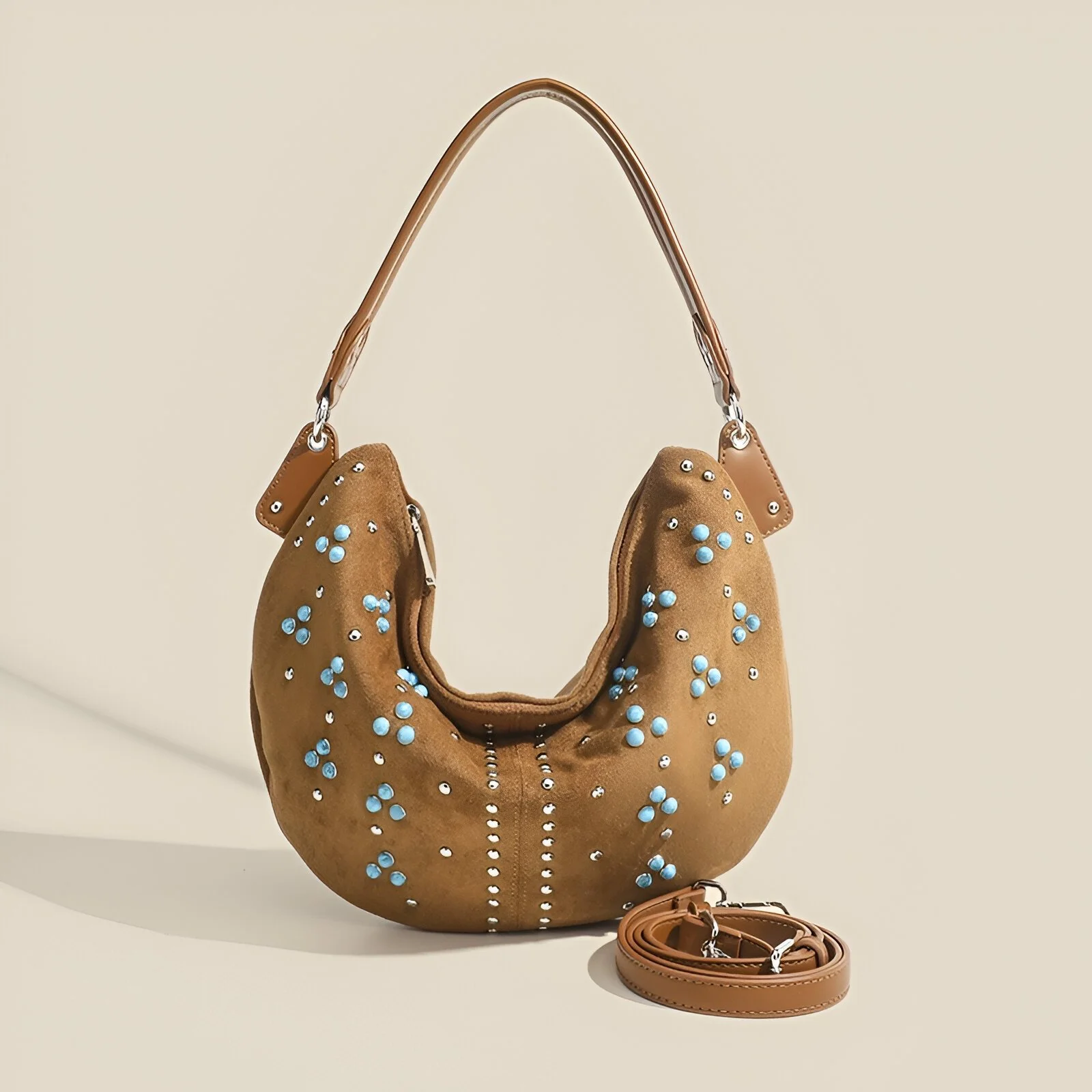 Retro Suede Rivet Shoulder Bag – Large Capacity Crossbody Tote for Women