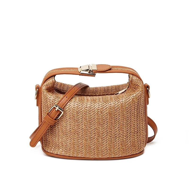 Boho Straw Crossbody Bag – Small Knitted Summer Bucket Purse for Women