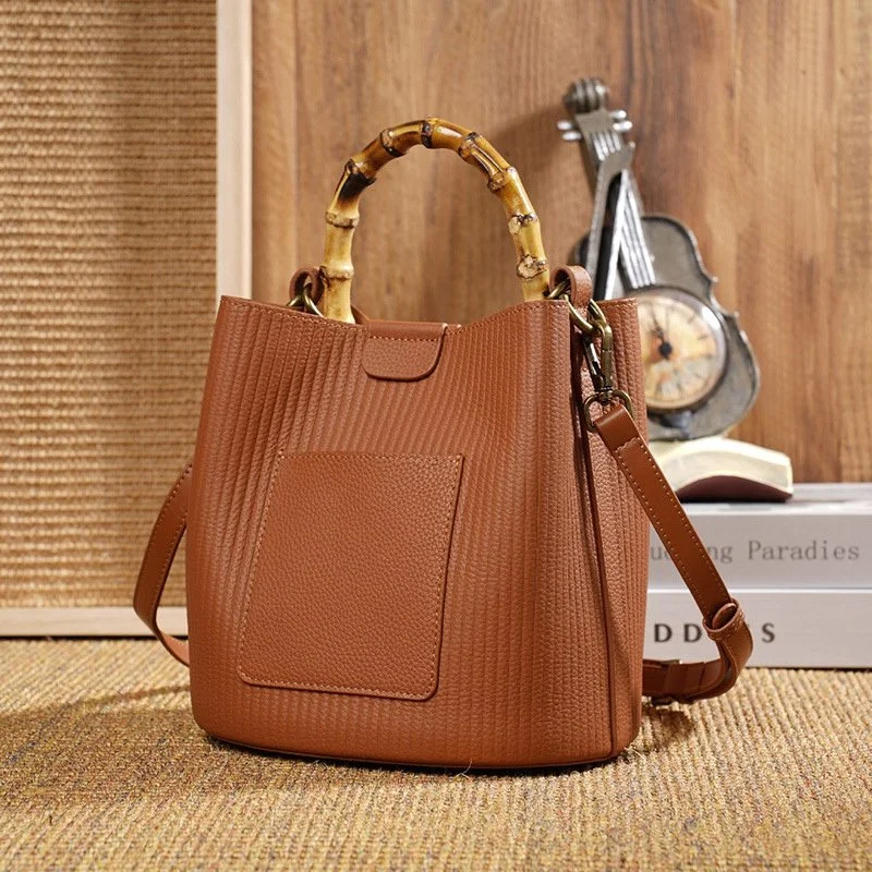 Women's Genuine Leather Bucket Shoulder Bag – Soft, Fashionable & Versatile