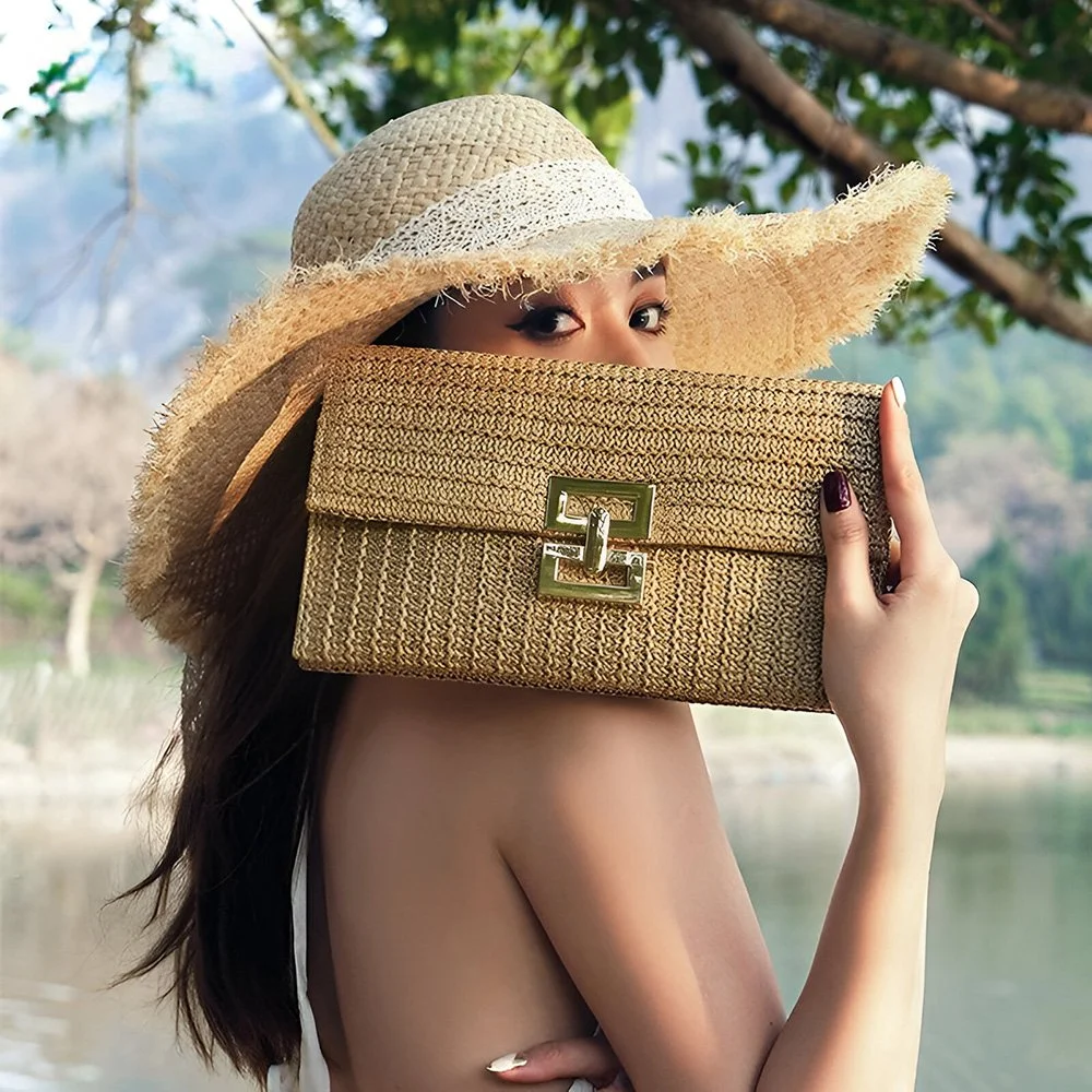 Straw Envelope Clutch Purse – Woven Summer Crossbody for Women