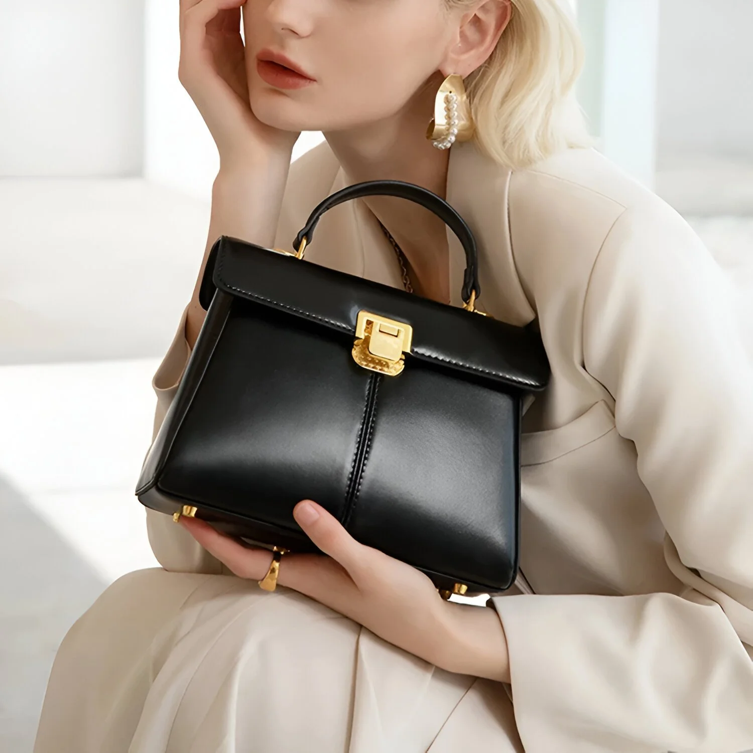 Luxury Leather Crossbody Shoulder Bag for Women with Scarf Accent