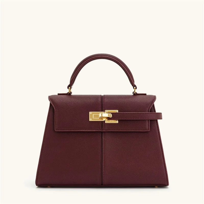 Elegant Burgundy Leather Crossbody Bag – Large Square Handbag for Women
