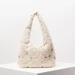 Boho Woven Straw Shoulder Bag – Hollow Out Crochet Half Moon Purse