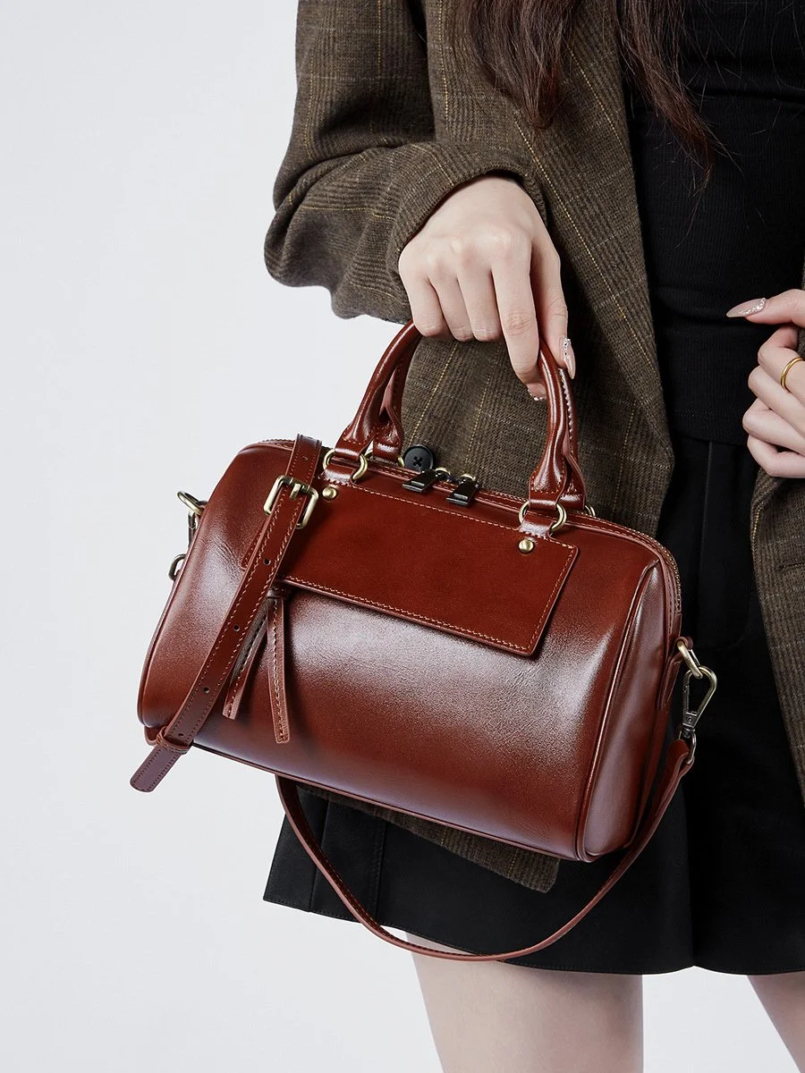 Genuine Leather Pillow Crossbody Bag for Women