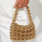 Elegant Gold-Beaded Acrylic Clutch for Weddings & Festive Parties