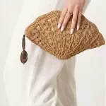 Seashell Shaped Handwoven Straw Party Bag with Acrylic Pendants