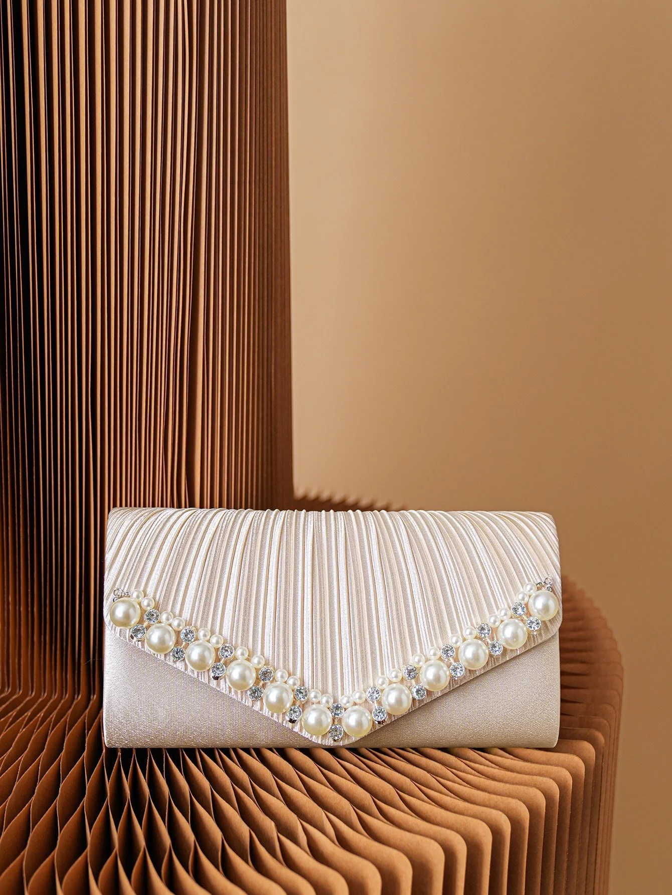 Elegant Satin Clutch Bag with Pearl and Diamond Detail for Wedding & Party