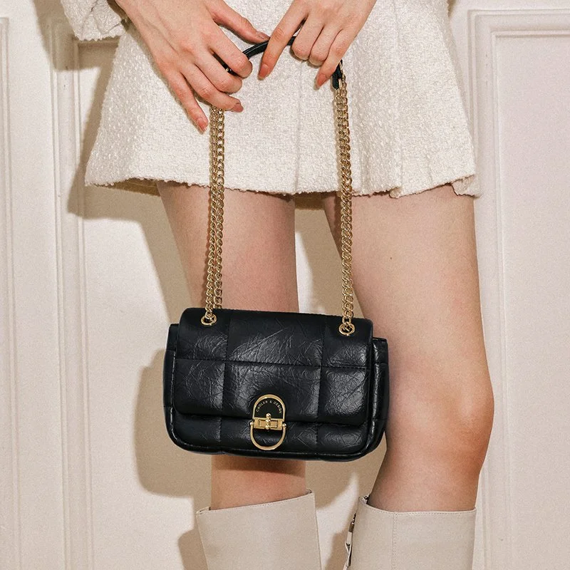Luxury Genuine Leather Shoulder Bag with Metal Chain Strap