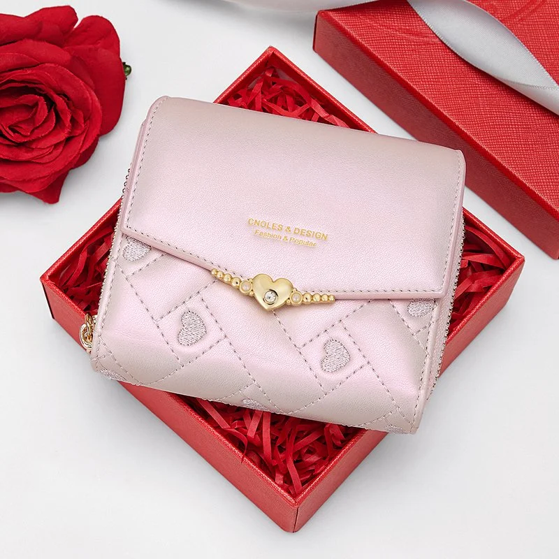 Small Pink Leather Wallet for Women