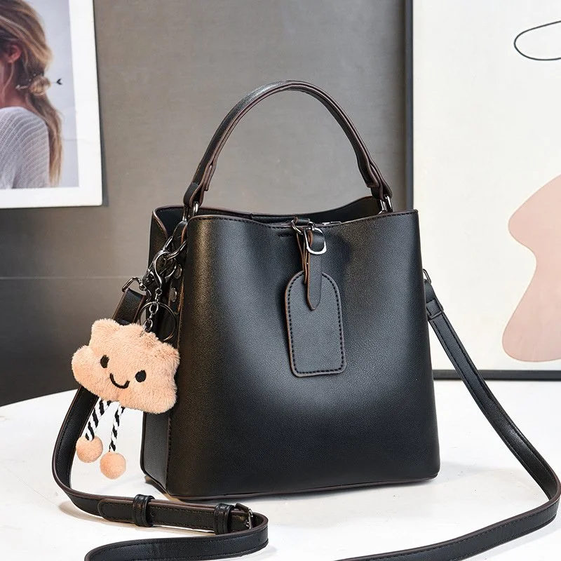 Vegan Leather Bucket Shoulder Bag for Women