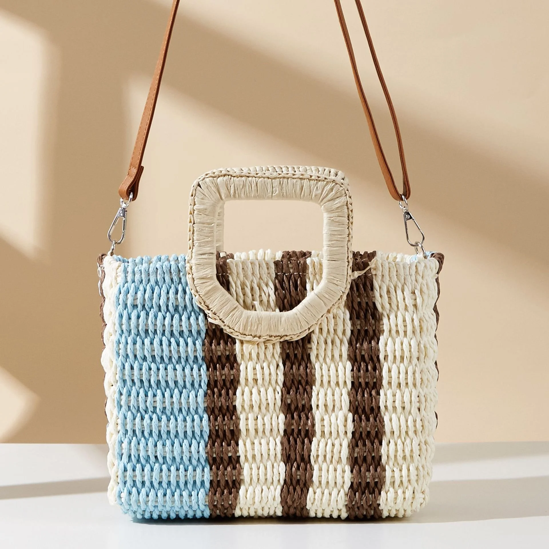 Woven Straw Tote Bag with Wristlet