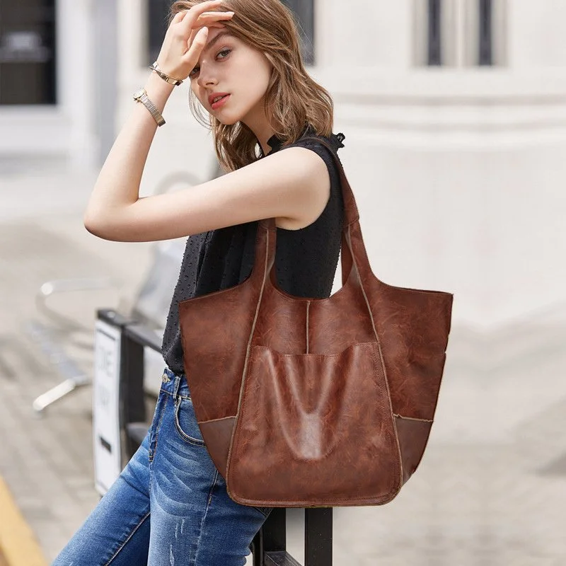 Vintage Patchwork PU Leather Tote Bag