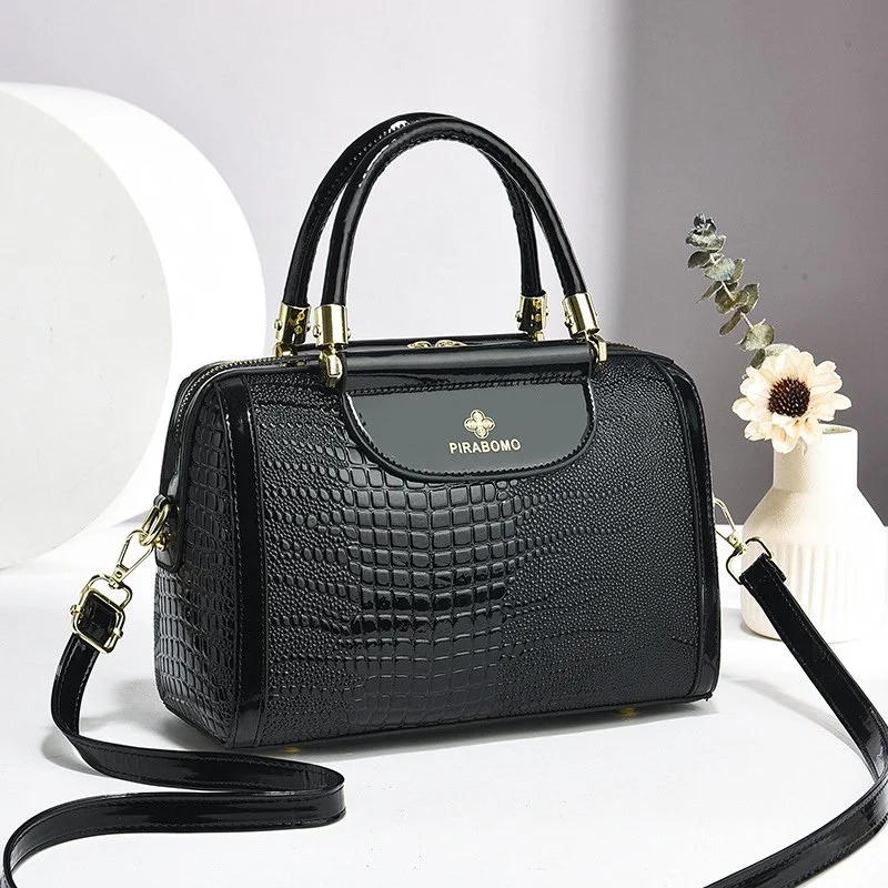 Elegant PU Leather Alligator Crossbody Bag with Top Handle & Shoulder Strap