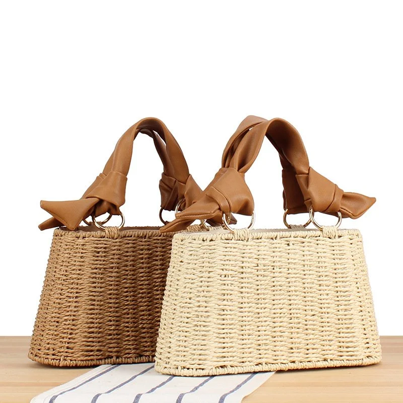 Handwoven Straw Clutch Purse with Top Handle – Vintage Boho Beach Tote