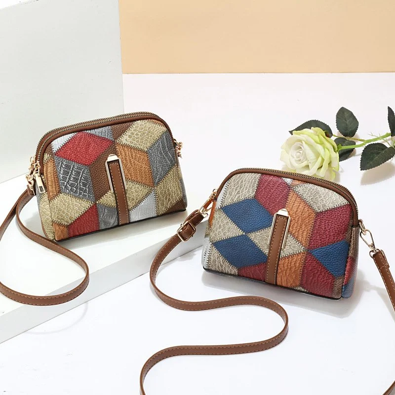 Ethnic-Inspired Crossbody Shoulder Bag with Embroidered Detail & Double Zipper