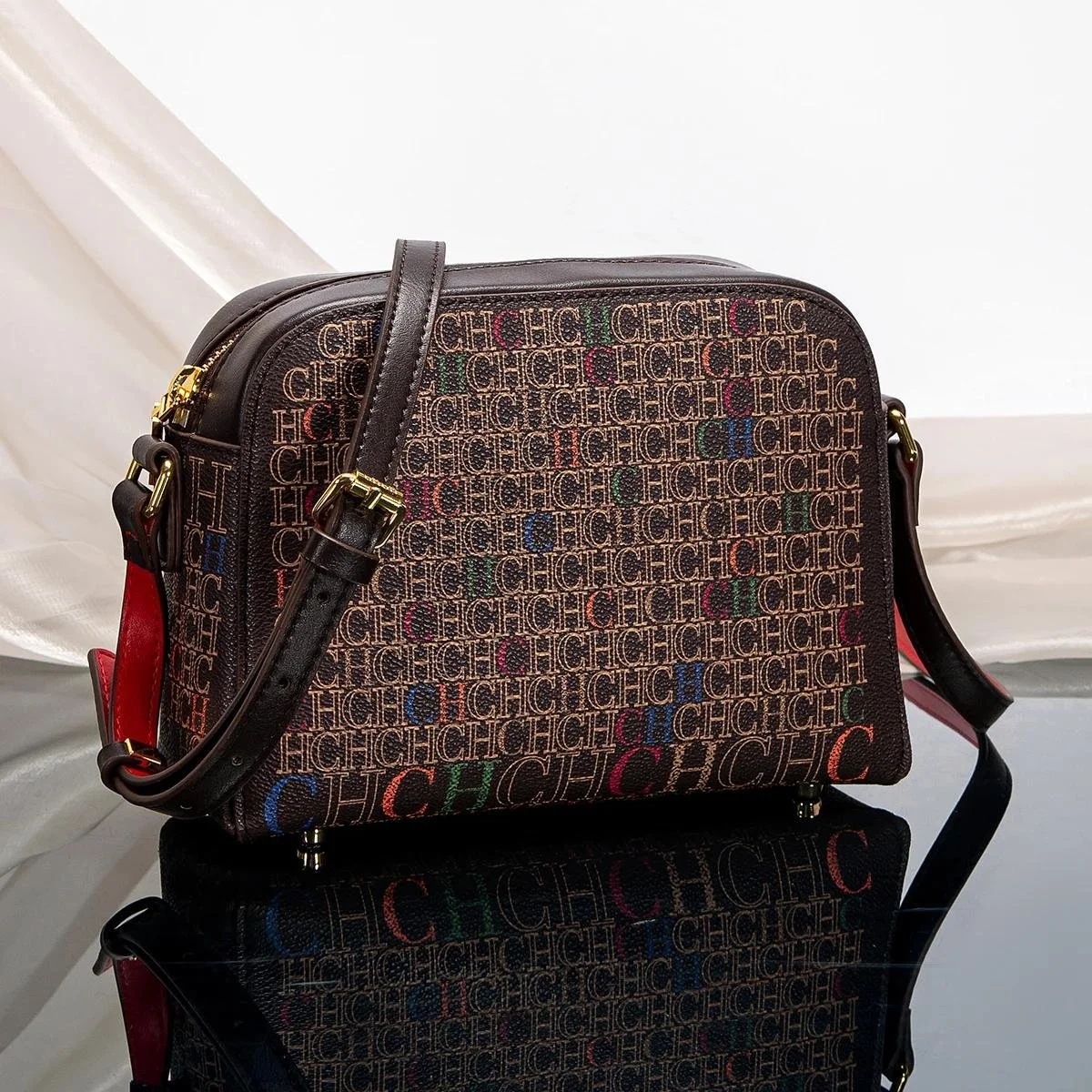 Classic Coffee Color Small Square Shoulder Bag with Letter Print for Women