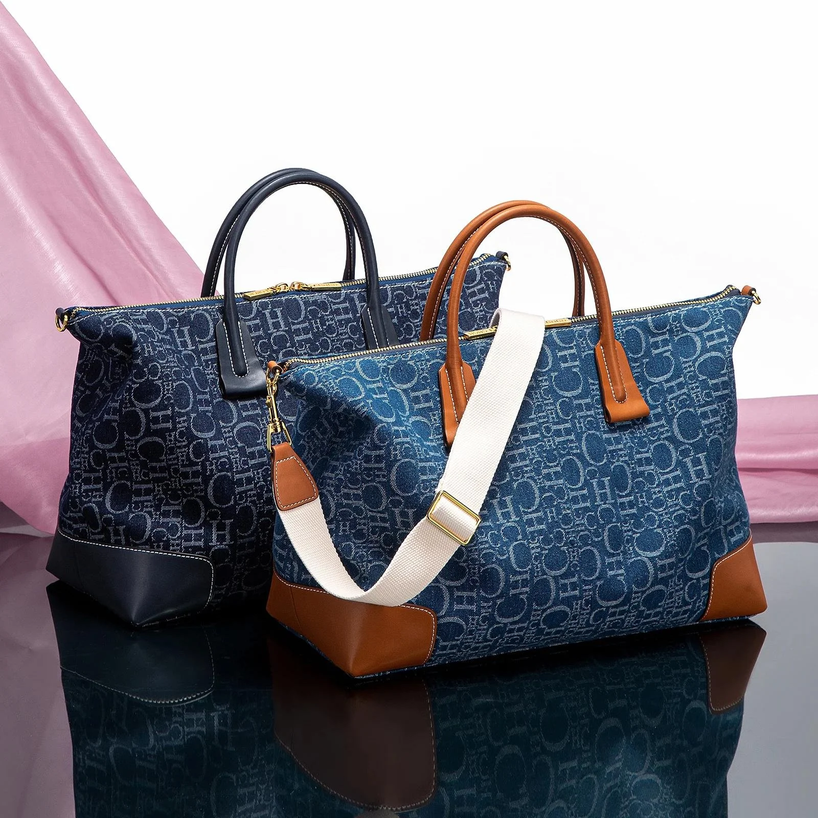 Large Capacity Denim Cowboy Splicing Tote & Crossbody Travel Bag for Women