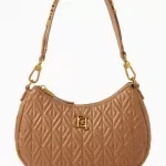 Elisabetta Franchi Women's Toffee Quilted Shoulder Bag with Gold Logo Hardware