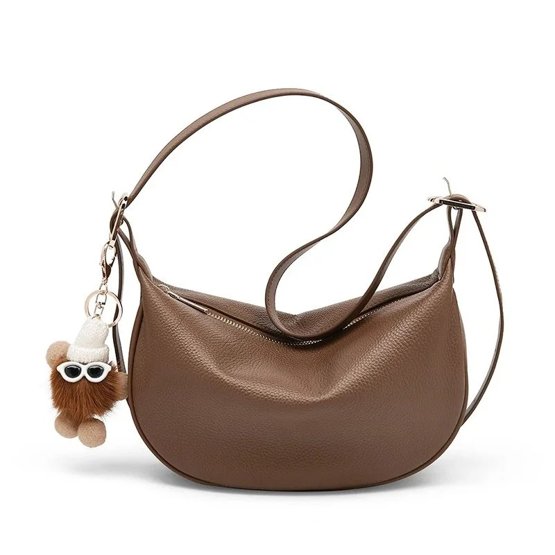 Genuine Leather Half-Moon Crossbody Shoulder Bag for Women