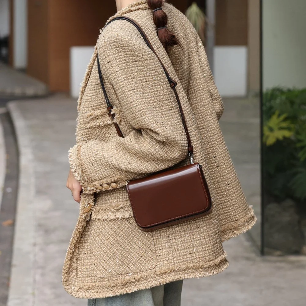 Luxury Cowhide Leather Shoulder & Crossbody Bag for Women – Retro Chic