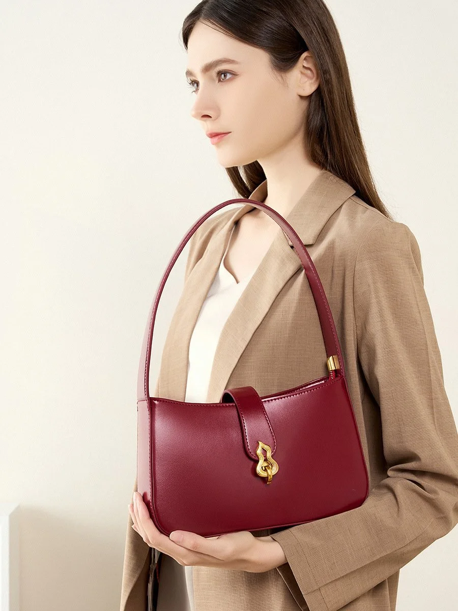 Luxury Genuine Leather Shoulder Bag for Women – Chic Baguette Style
