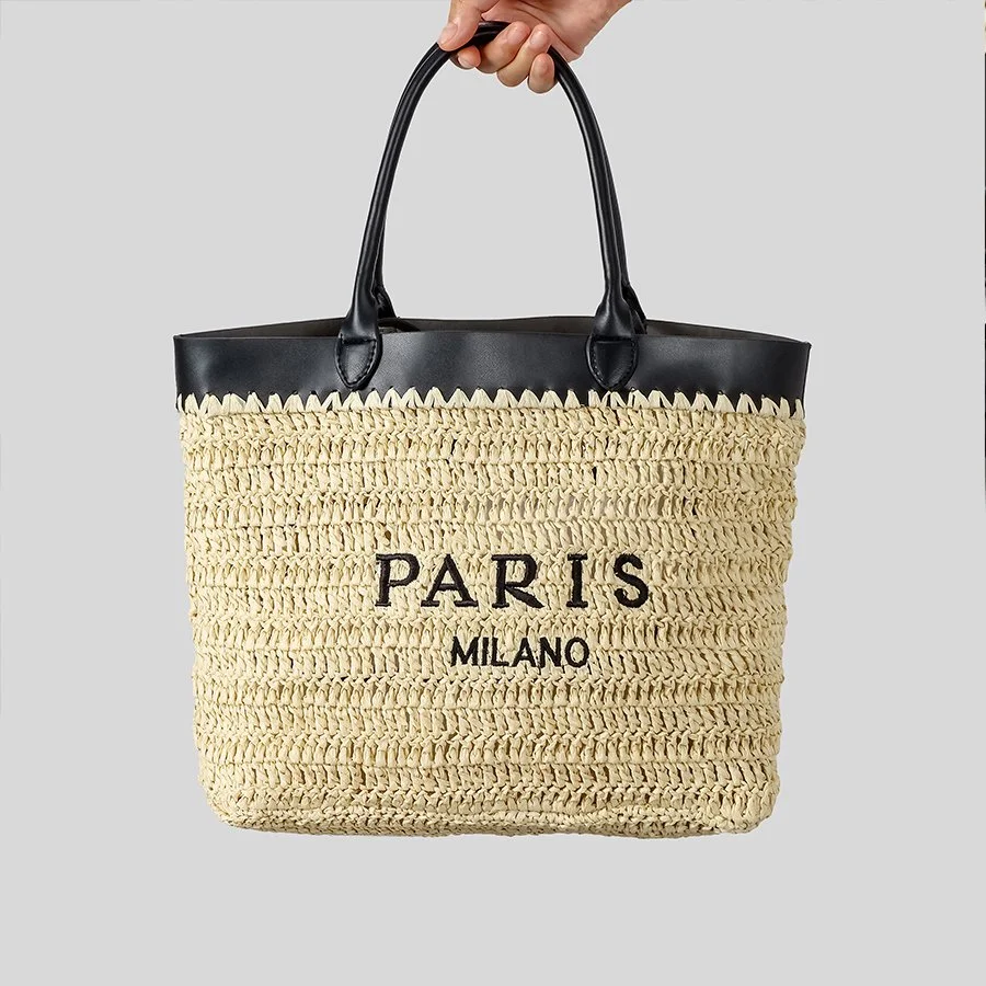 Luxury Summer Patchwork Straw Tote – Large Capacity Beach Handbag