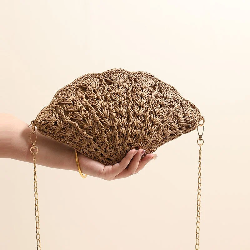 Cute Straw Shell Clutch – Woven Summer Beach Crossbody Bag for Women & Girls