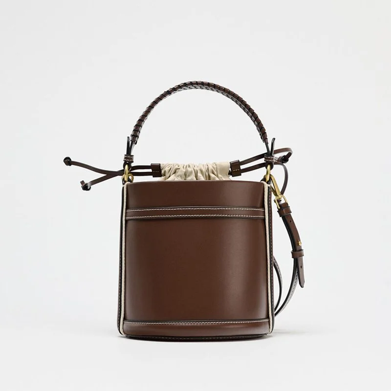 Luxury Fashion PU Leather Bucket Bag with Weave Handle – Small Tote Purse