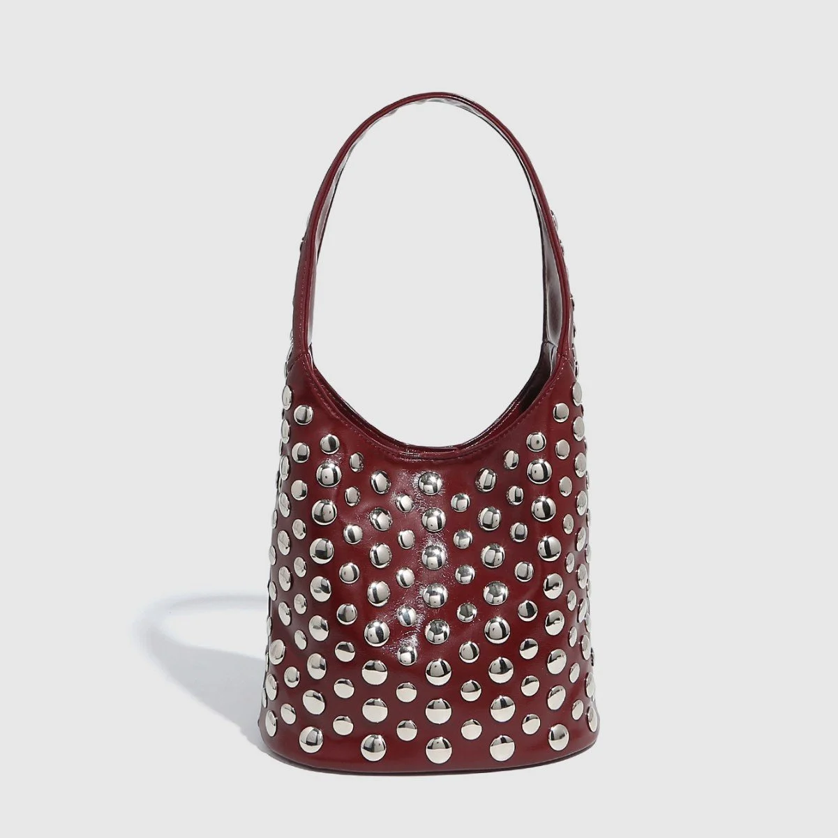 Vintage Rivet PU Leather Bucket Shoulder Bag – Y2K Punk Tote for Women