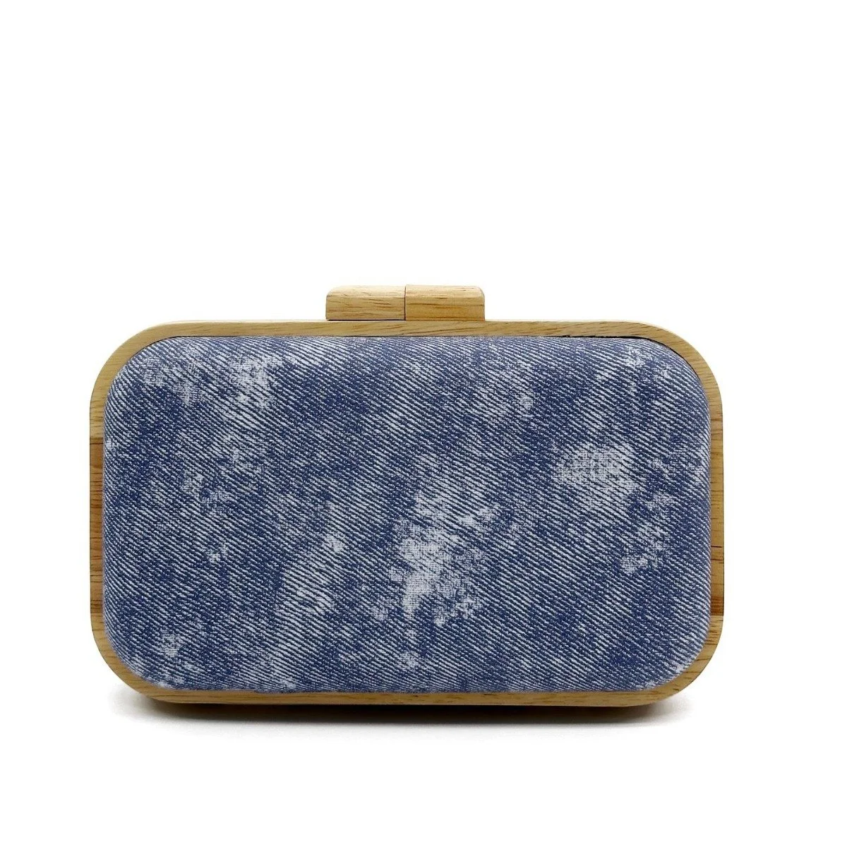 Vintage Denim Clutch Shoulder Bag with Wooden Clip – Fashion Crossbody Purse