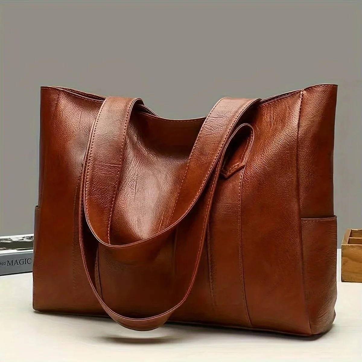 Vintage Vegan Leather Tote Bag