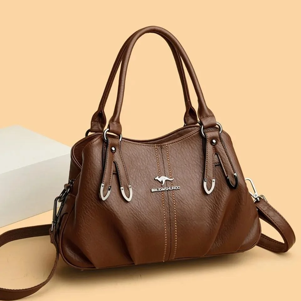 Soft PU Leather Luxury 3-Layer Medium Shoulder Crossbody Tote Bag