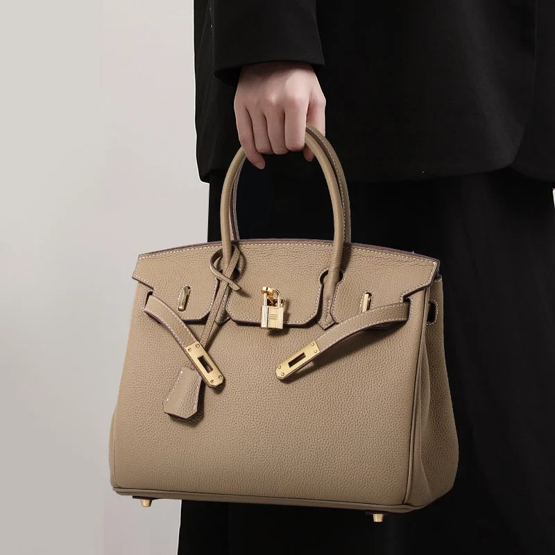 Large Capacity Genuine Cowhide Leather Tote Handbag
