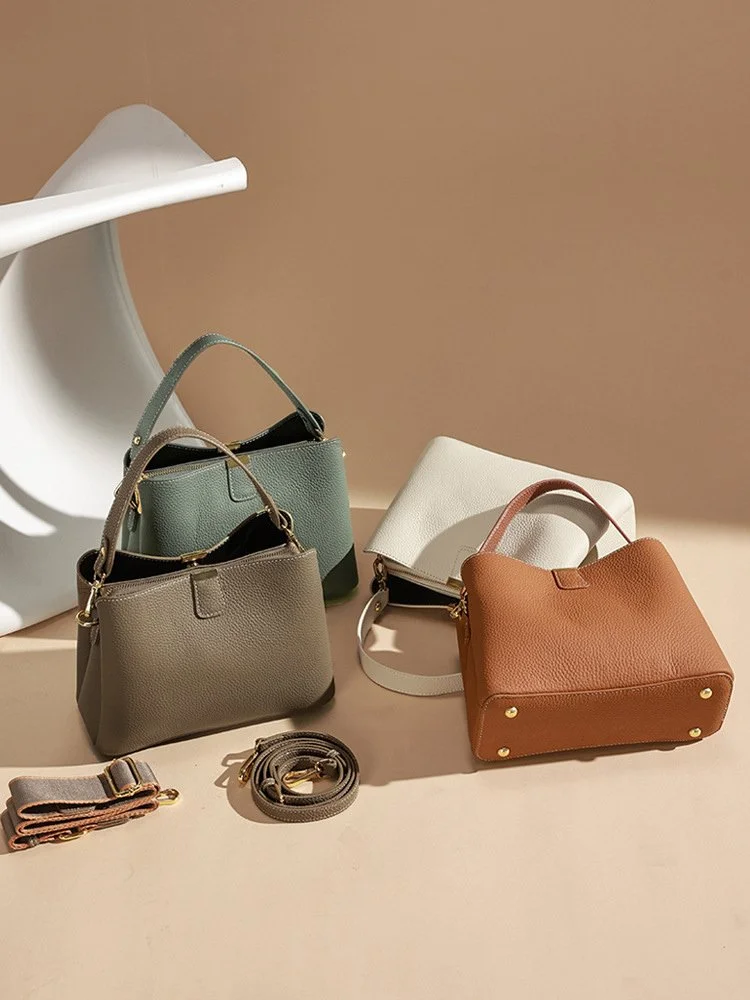Genuine Leather Women's Crossbody Shoulder Bag – Soft Bucket Design