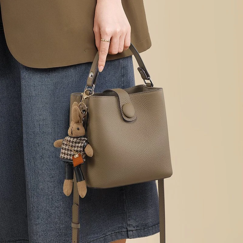 Women's Genuine Leather Crossbody Bucket Bag