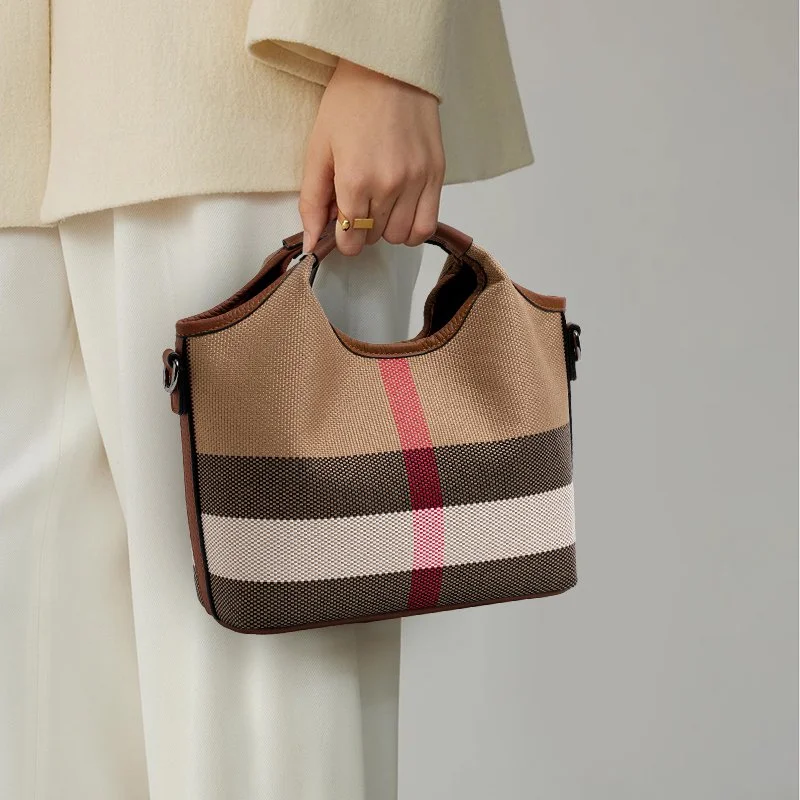 Chic Plaid Canvas Handbag – Top Handle & Crossbody Purse for All Seasons