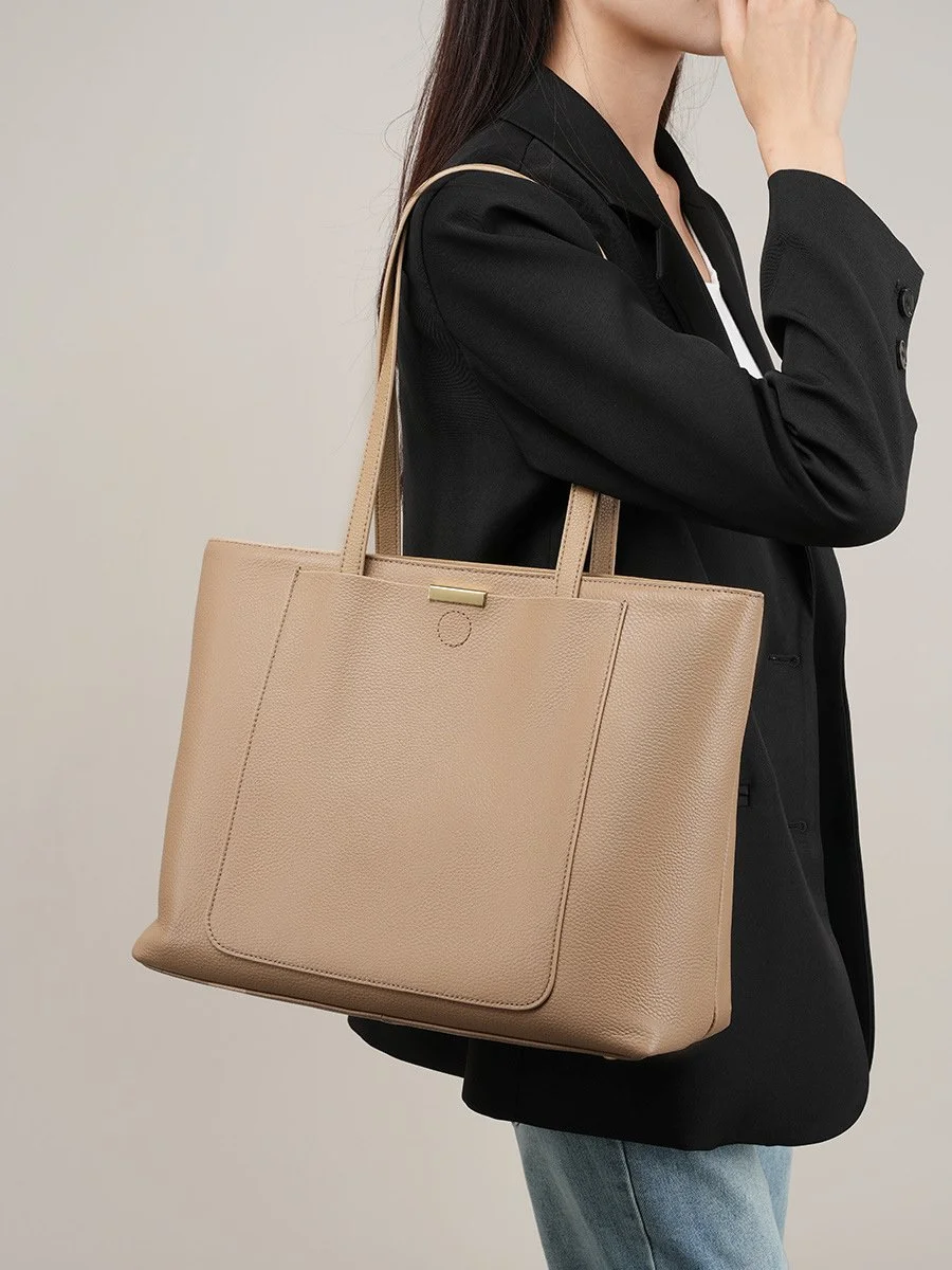 Luxury Korean-Style Genuine Leather Women's Tote Shoulder Bag – Large Capacity