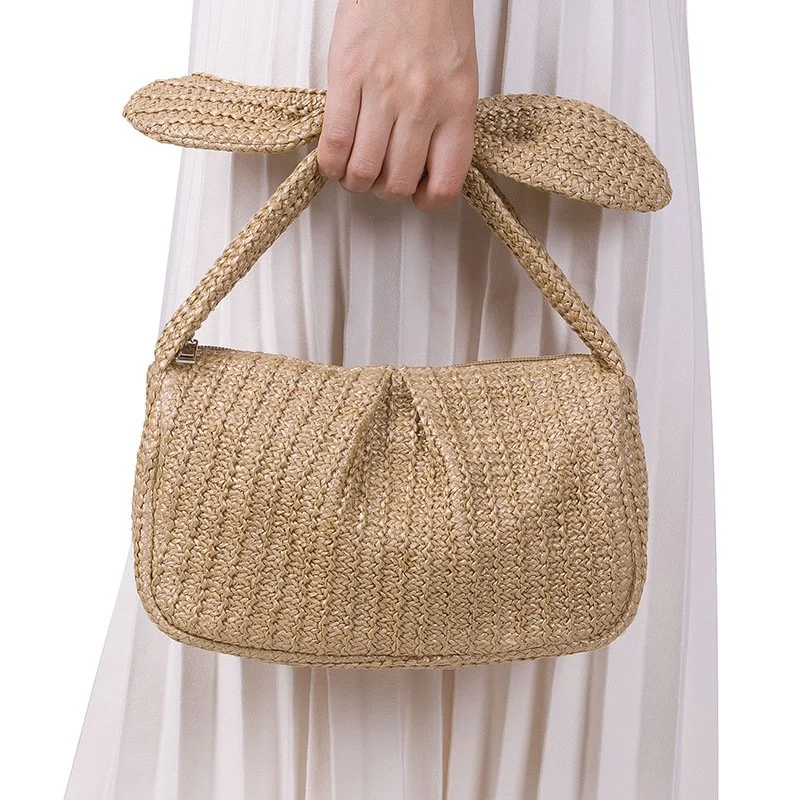 Cute Summer Straw Bag with Bow Handle – Casual Woven Handbag for Women