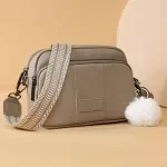 Genuine Cow Leather Women’s Crossbody Messenger Bag with Wide Shoulder Strap
