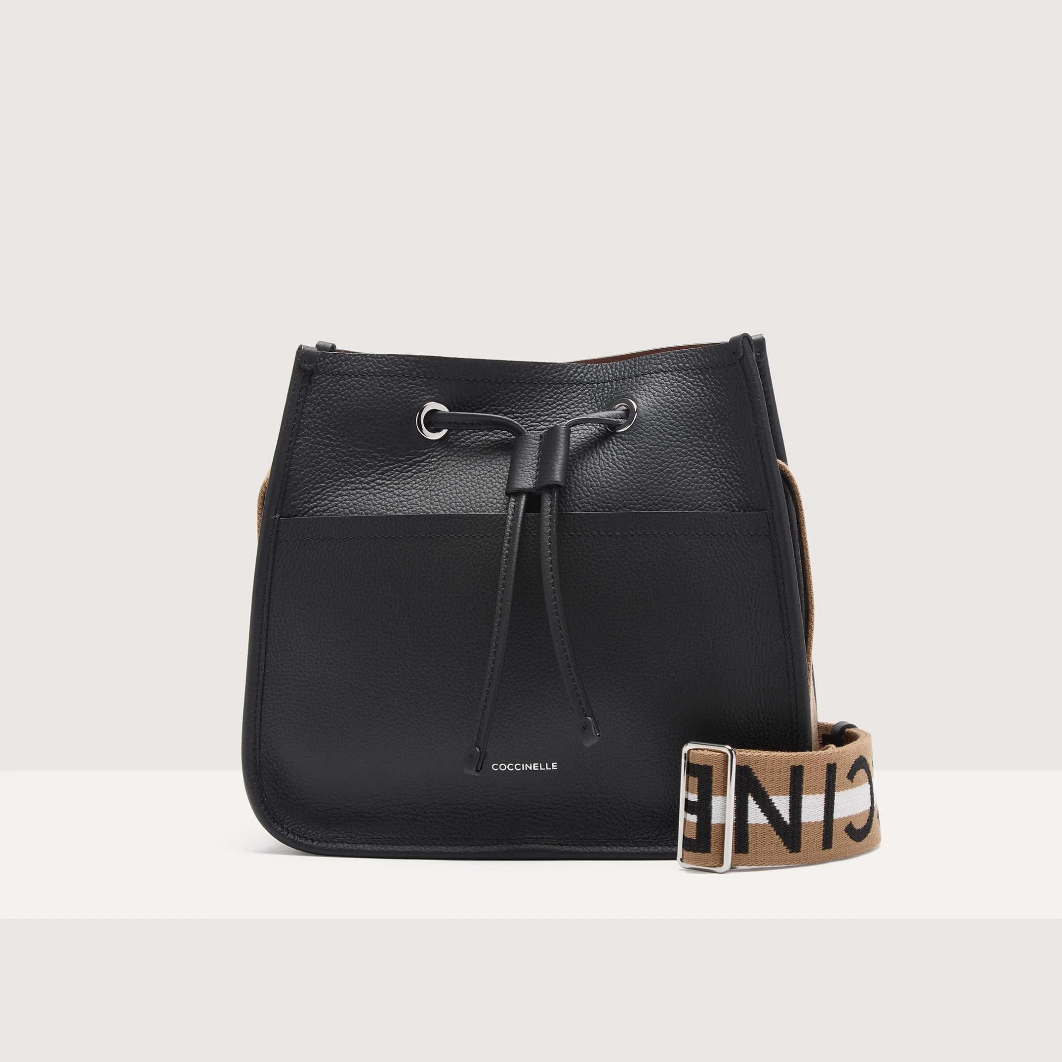 Coccinelle Black Leather Shoulder Bag with Lace Closure