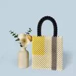 Handmade Color Block Beaded Square Handbag – Retro Top-Handle Purse