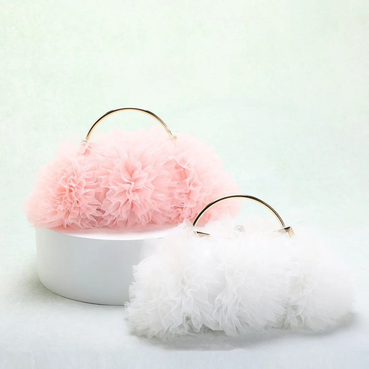 Elegant Mesh Lace Evening Clutch Bag with Metal Handle for Women